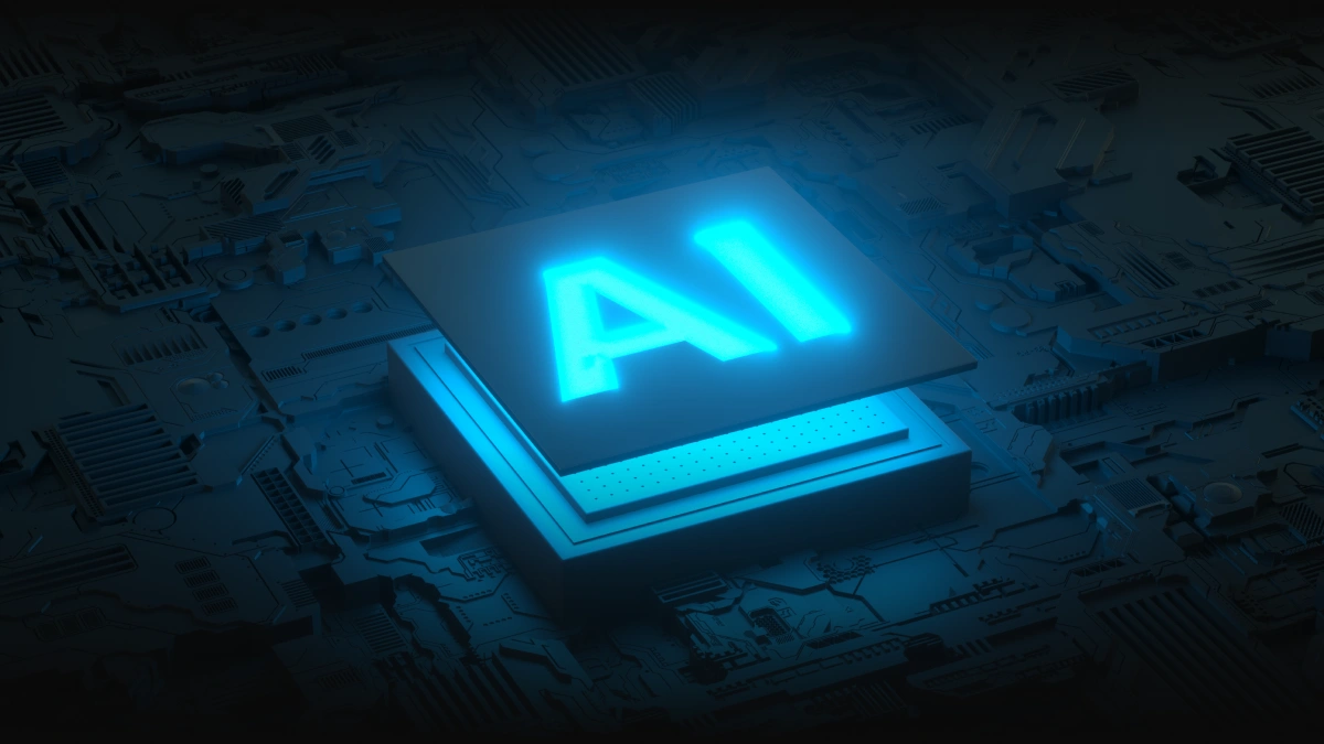 engicorix-business-1-3-mo A glowing blue AI chip placed on a circuit board